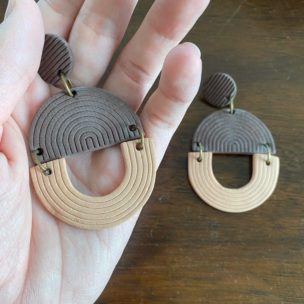 Her New Tribe! Brown and Tan Geometric Dangle Earrings